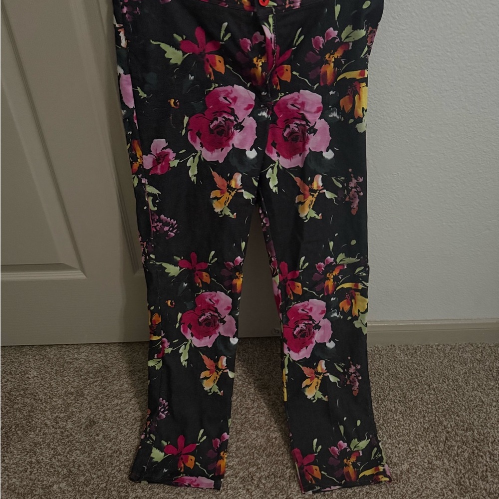 Floral Print Pants with Pink and Orange Accents
